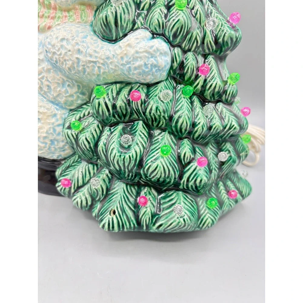 Ceramic Snowman Hugging Christmas Tree Light Up Decoration Holiday Decor‎
